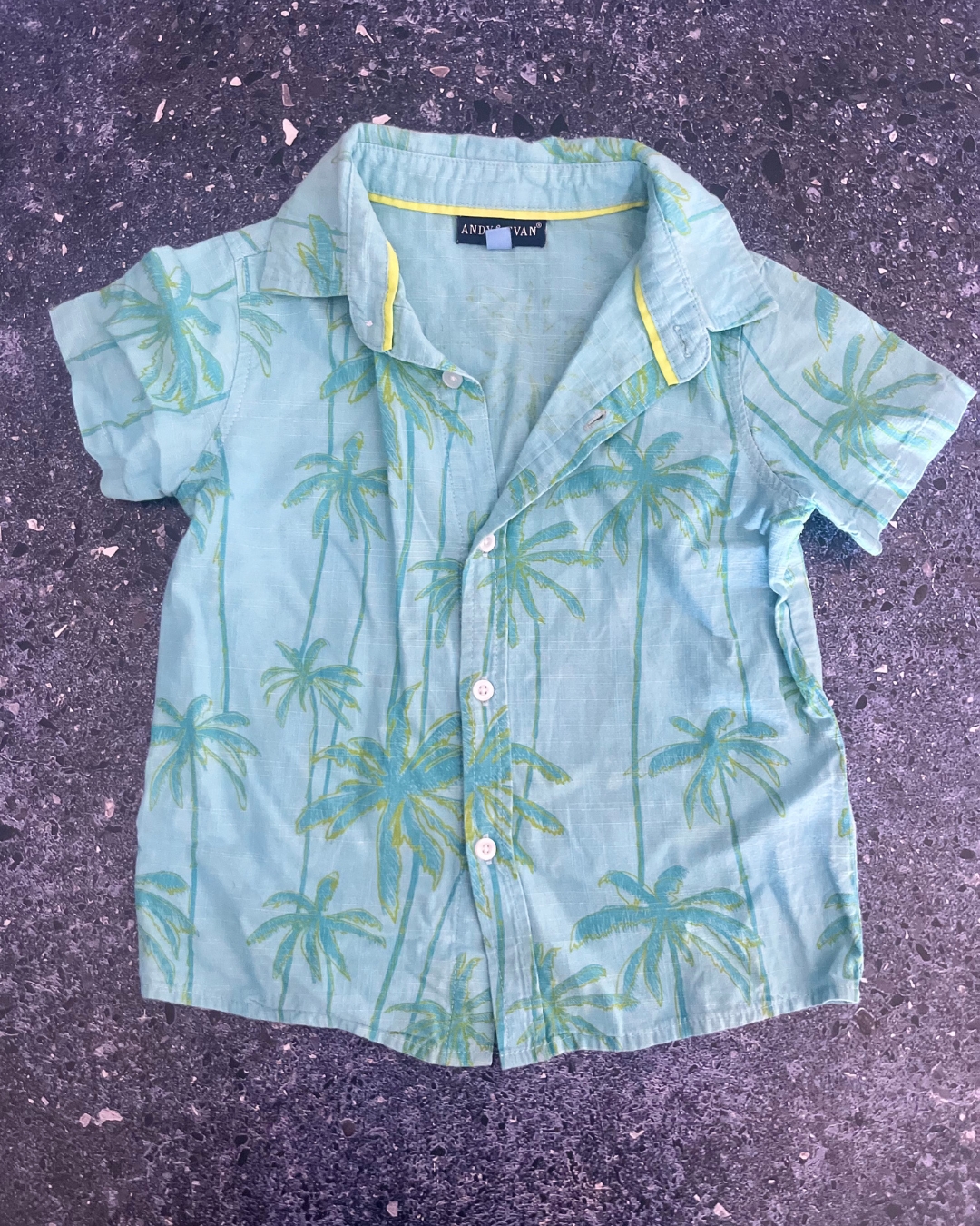 Andy & Evan blue palm tree collared shirt 4Y