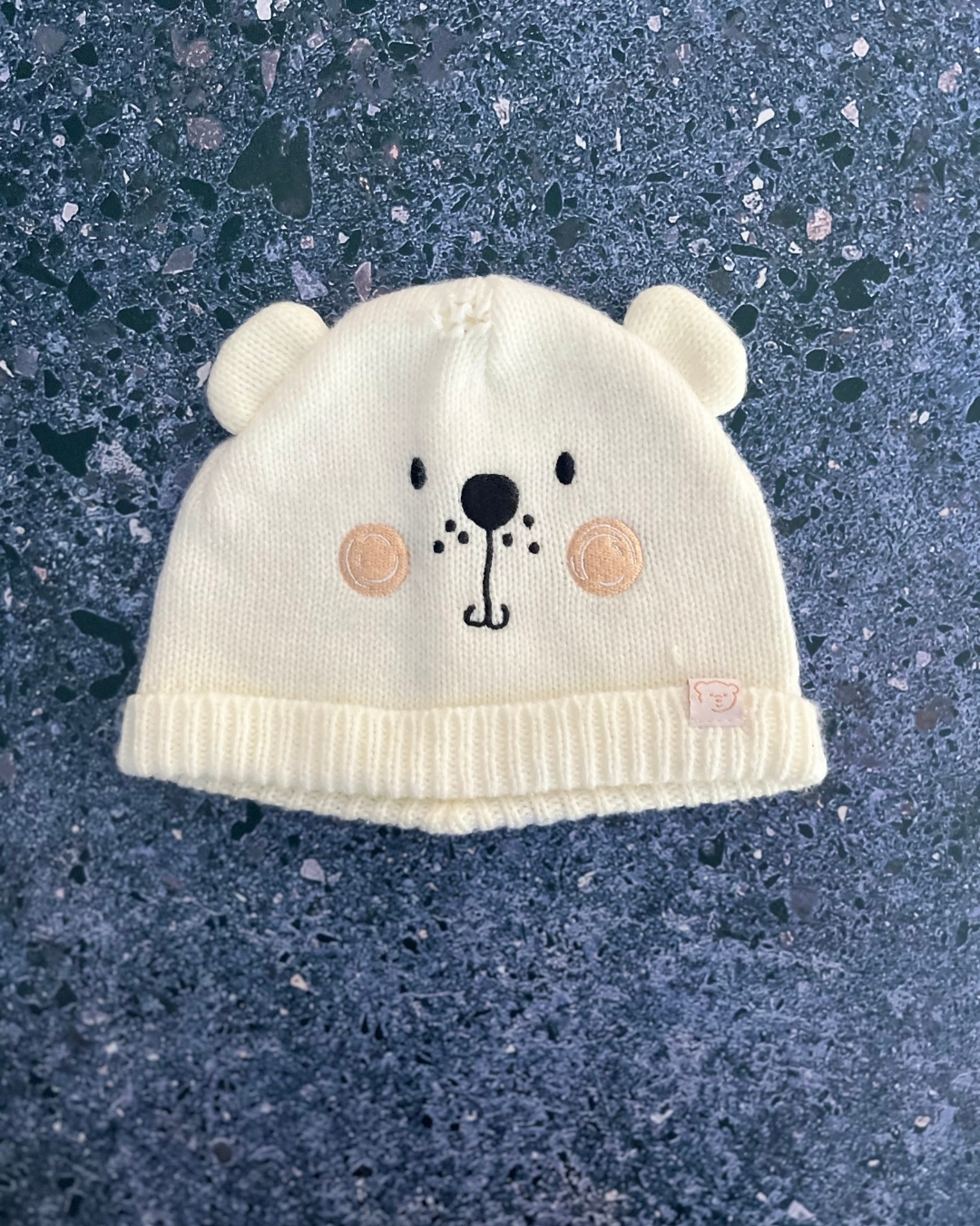 One Two Three white fleece bear beanie Small (3M)