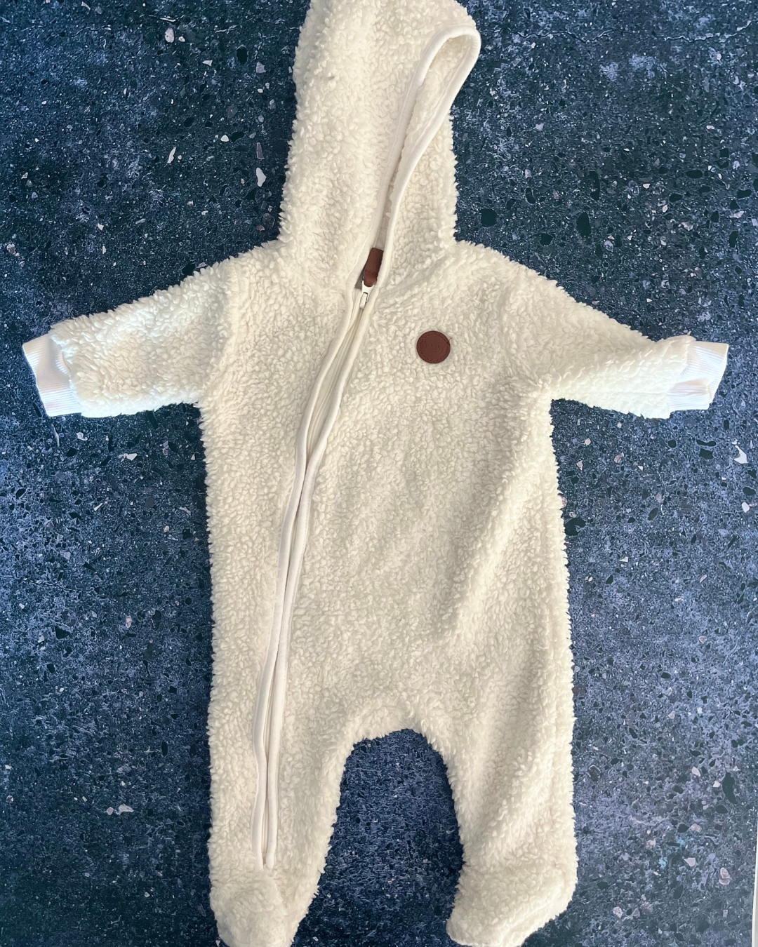 One Two Three baby white fleece onesie 0/3M