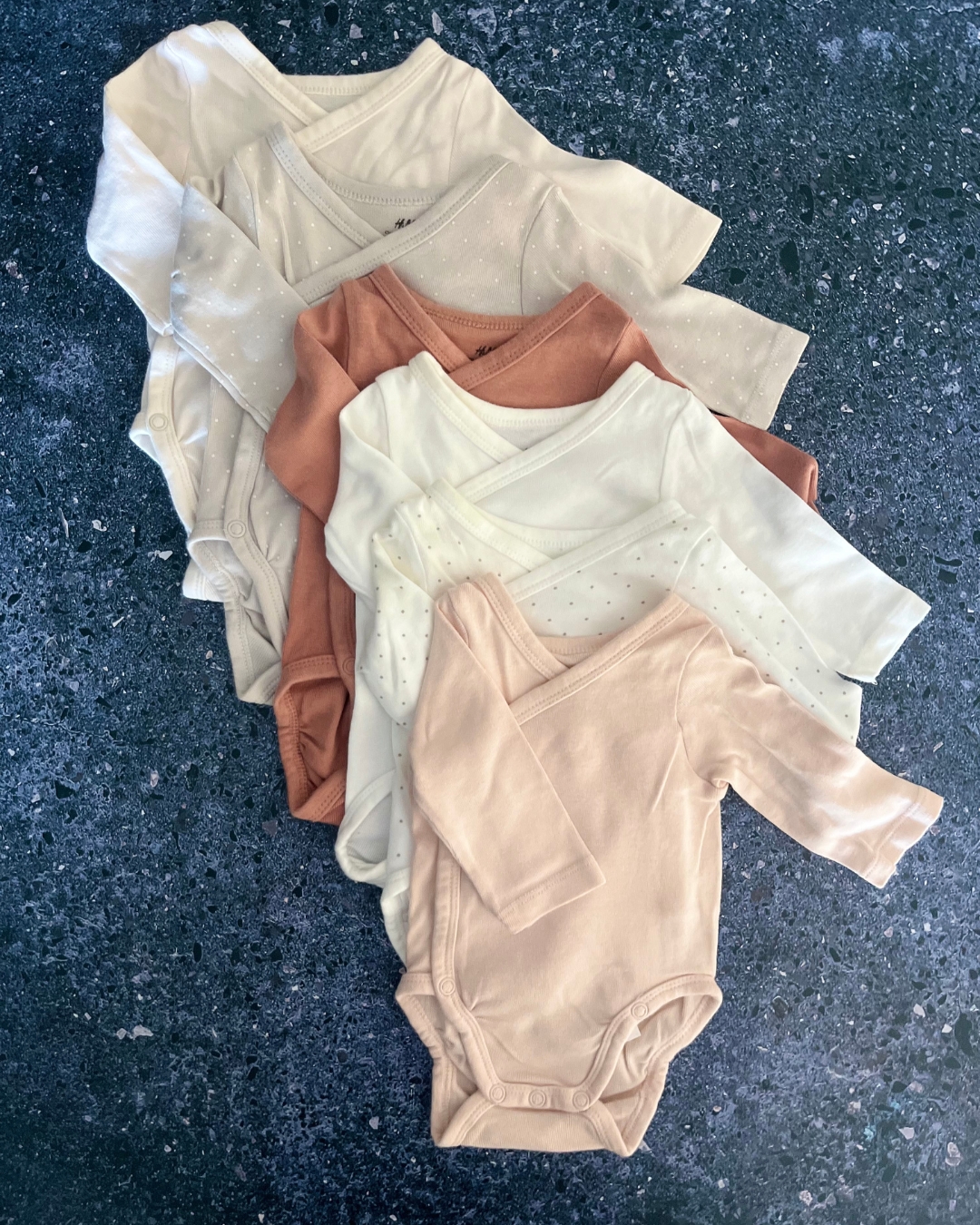 H&M peach, maroon, pink, white and polka dot baby grow set Newborn