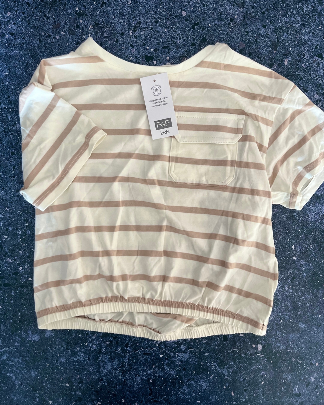 *NEW* F&F white and brown striped top 9/10Y