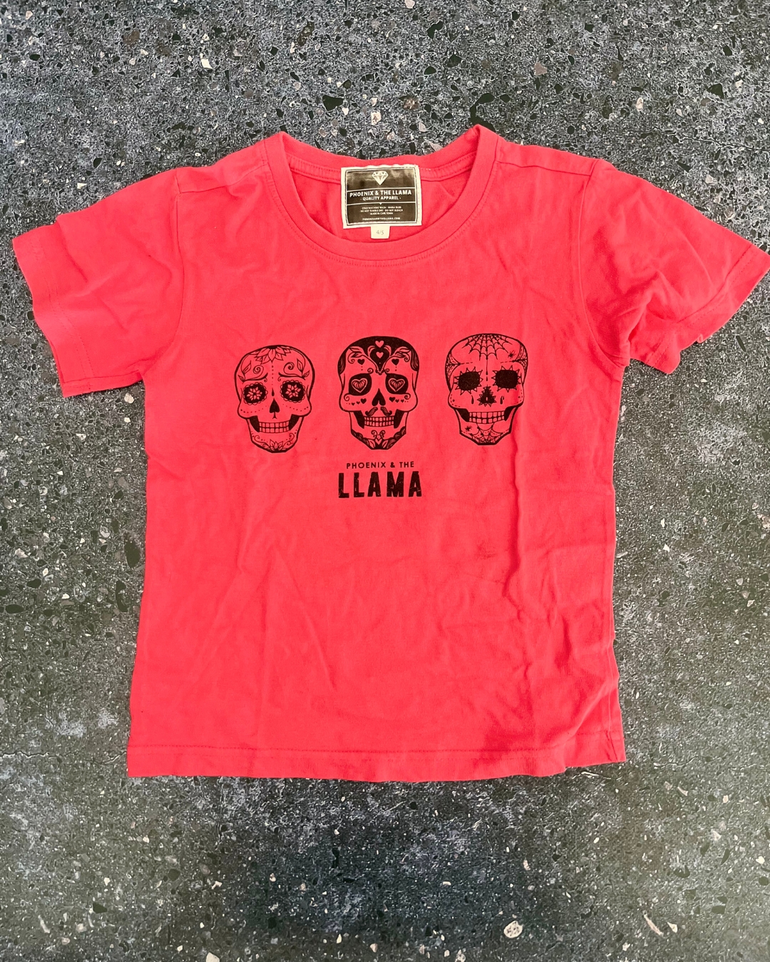 Phoenix & The llama pink skulls T-shirt 4/5Y
