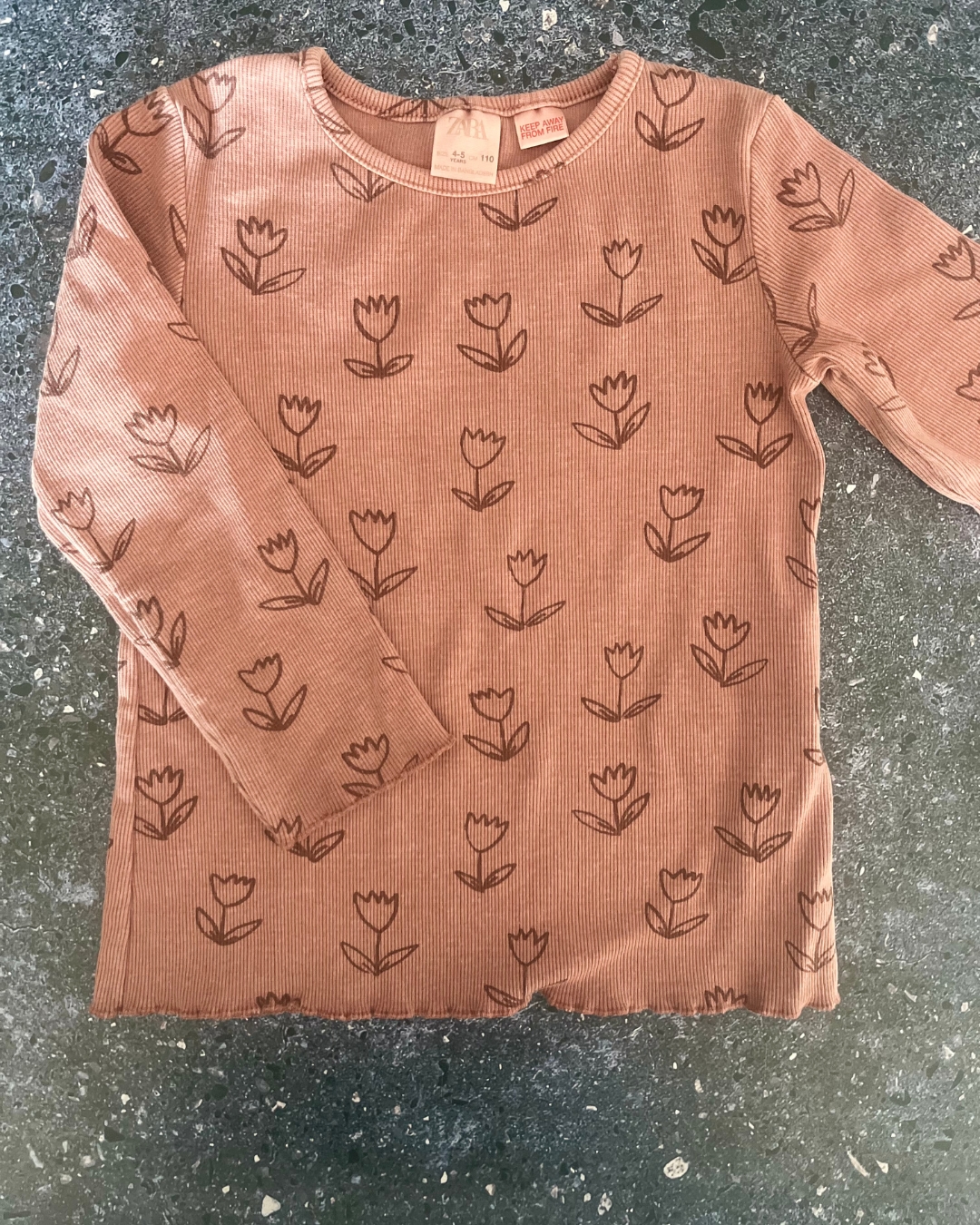 Zara pink roses ribbed top 4/5Y