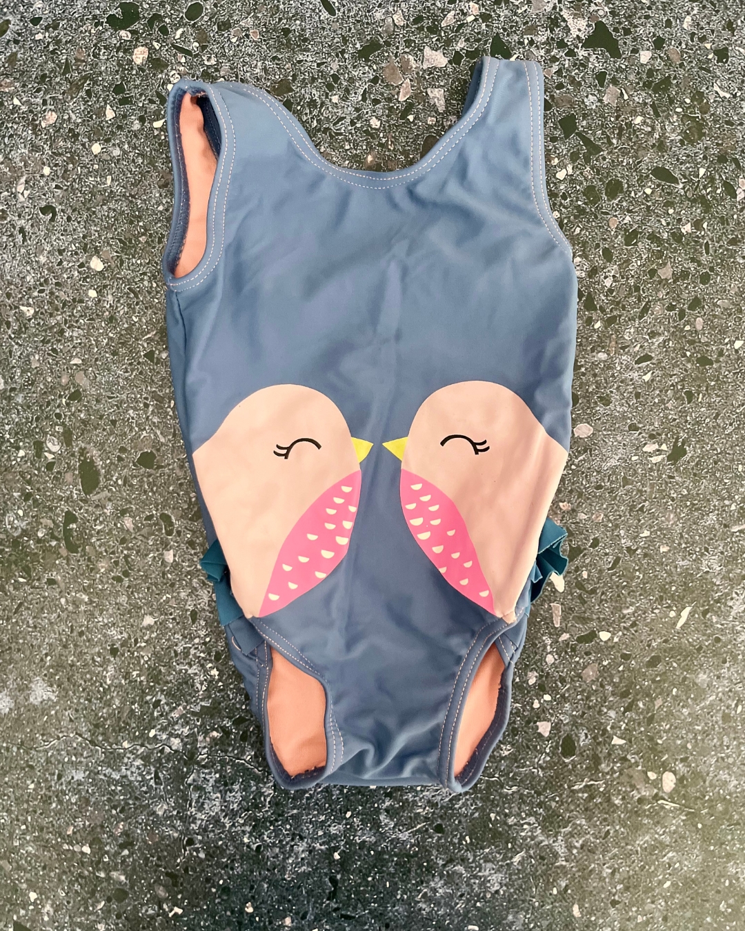 Woolworths blue birds swimming costume 6/12Y