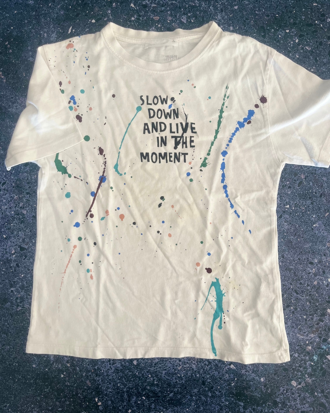 Zara white Slow Down paint splatter T-shirt 8Y