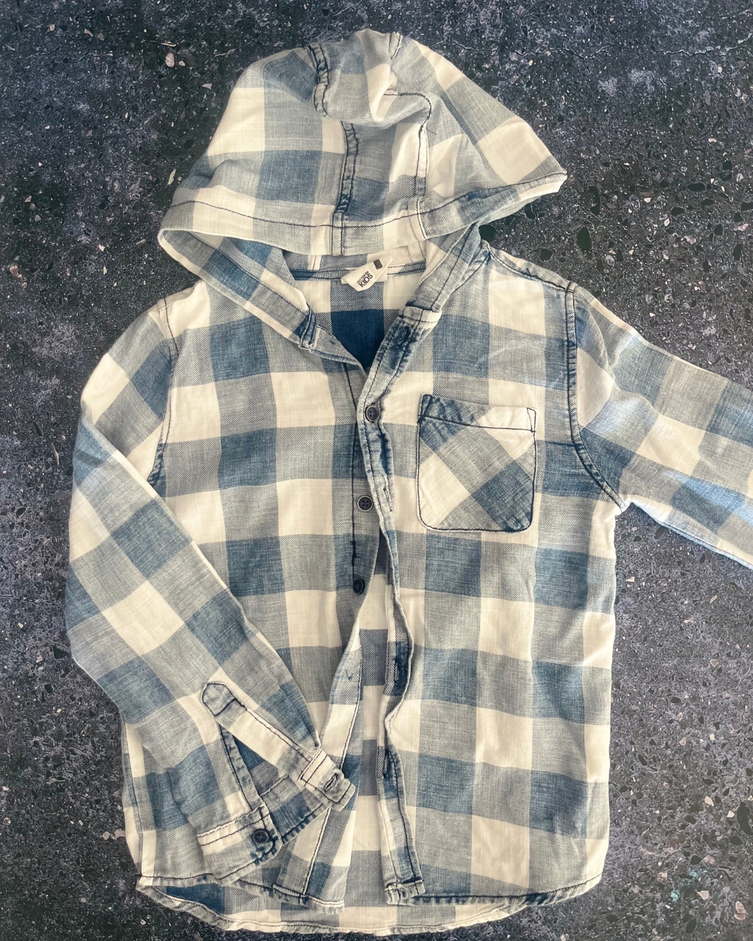 Cotton On blue and checked hooded top 7Y