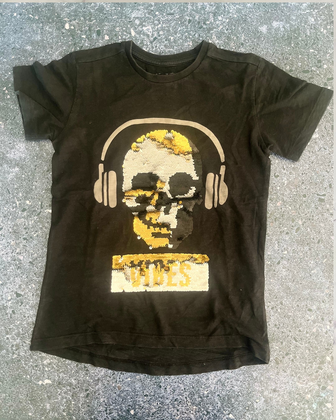 Next black sequin skull T-shirt 6Y