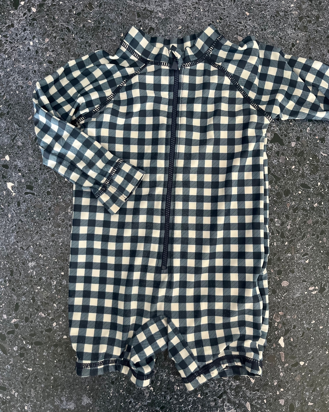 Cotton On blue and white checked swimming costume 2Y