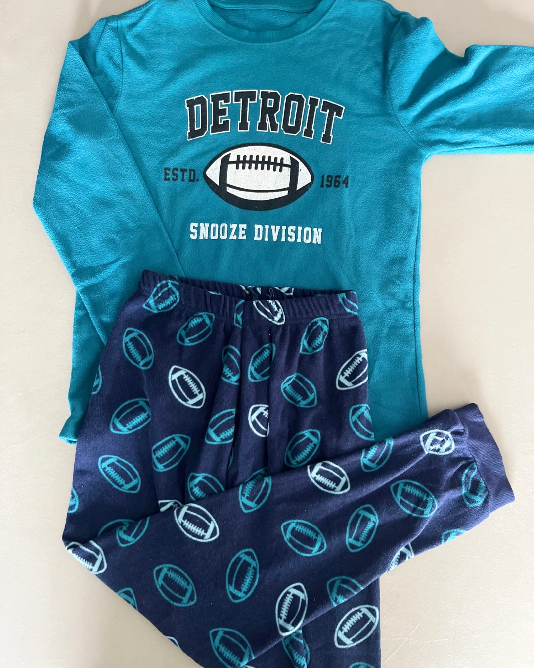 Woolworths turquoise and blue Snooze Division fleece pajama set 12Y