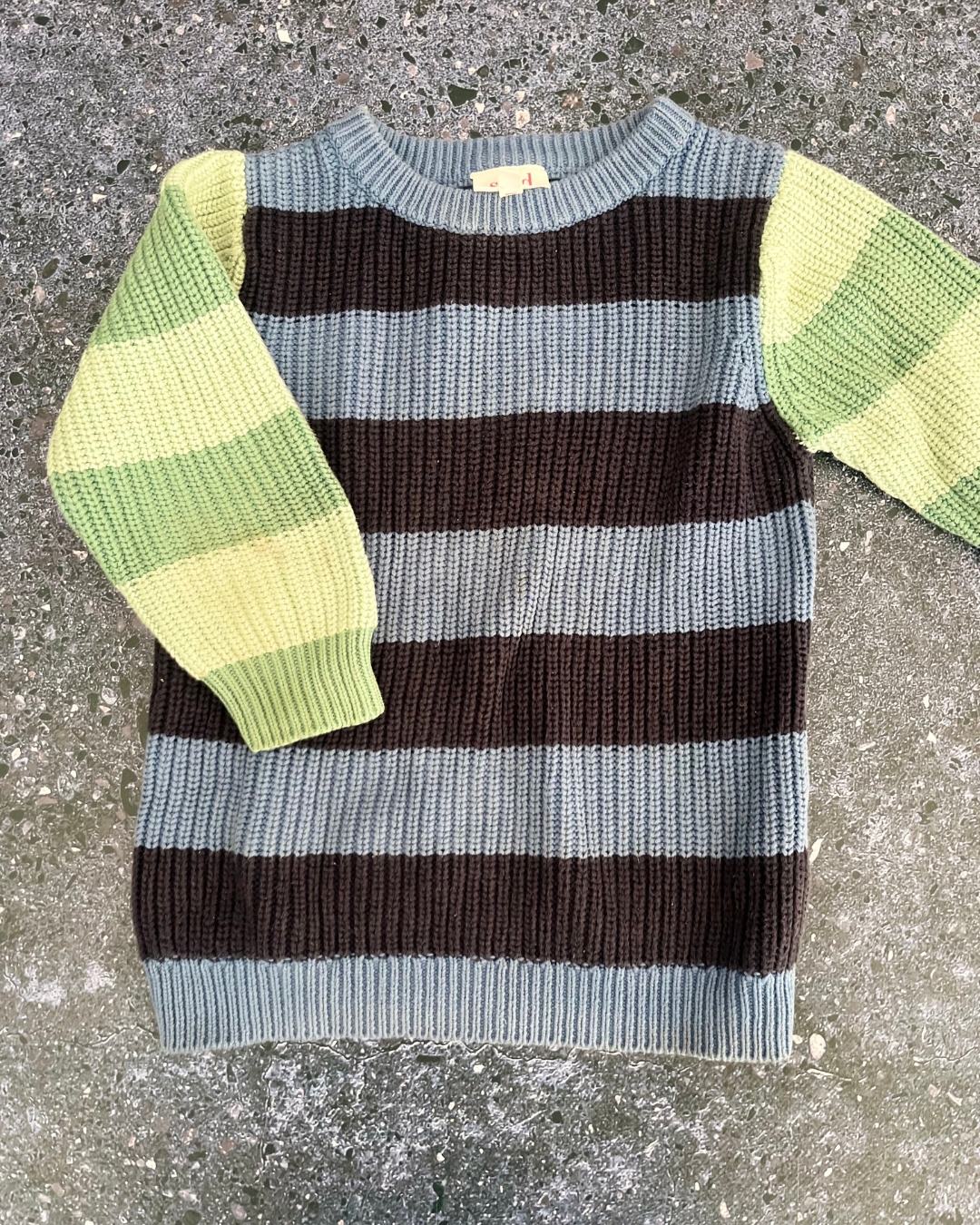Seed blue and green striped sweater 3Y