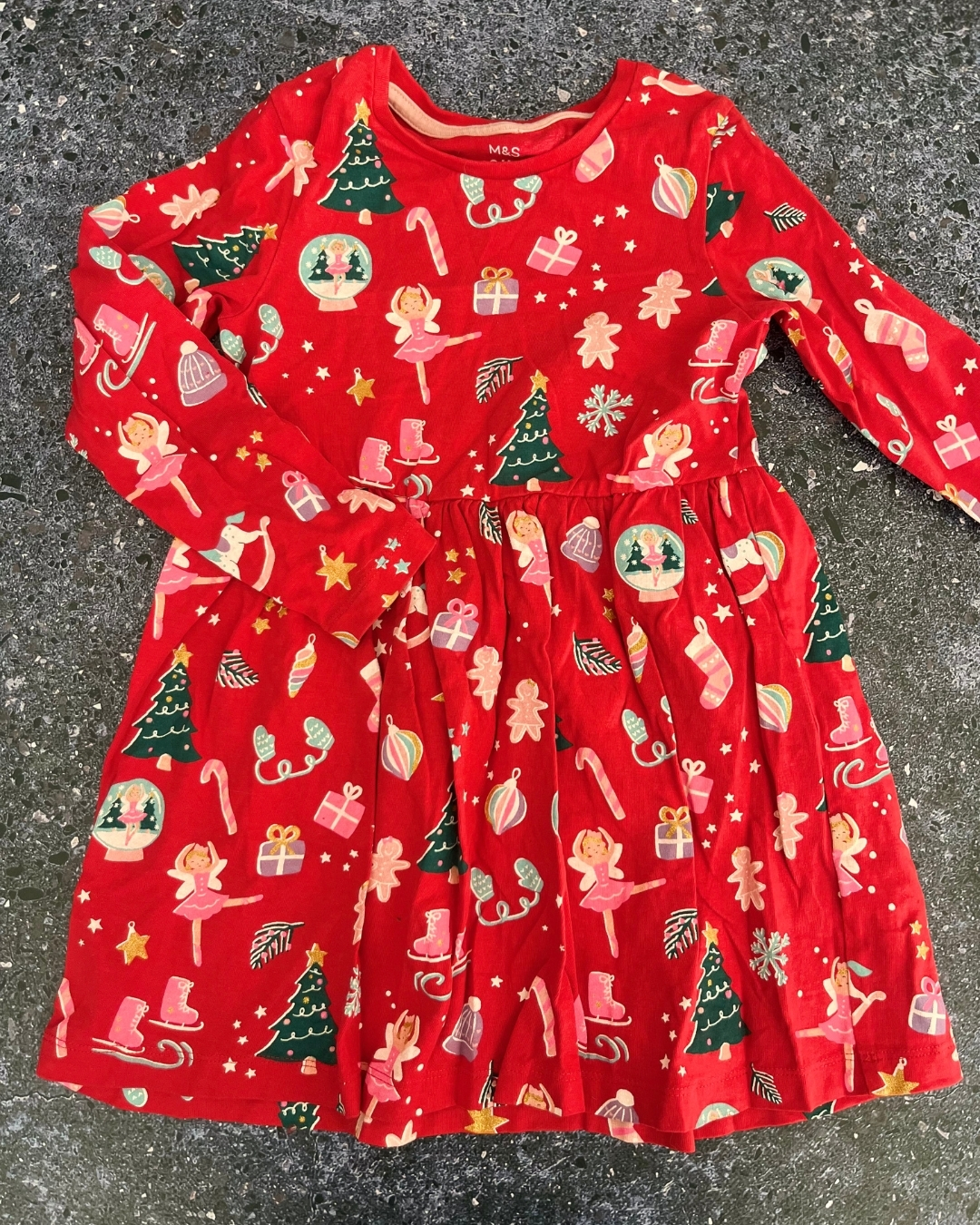 M&S red Xmas dress 5/6Y