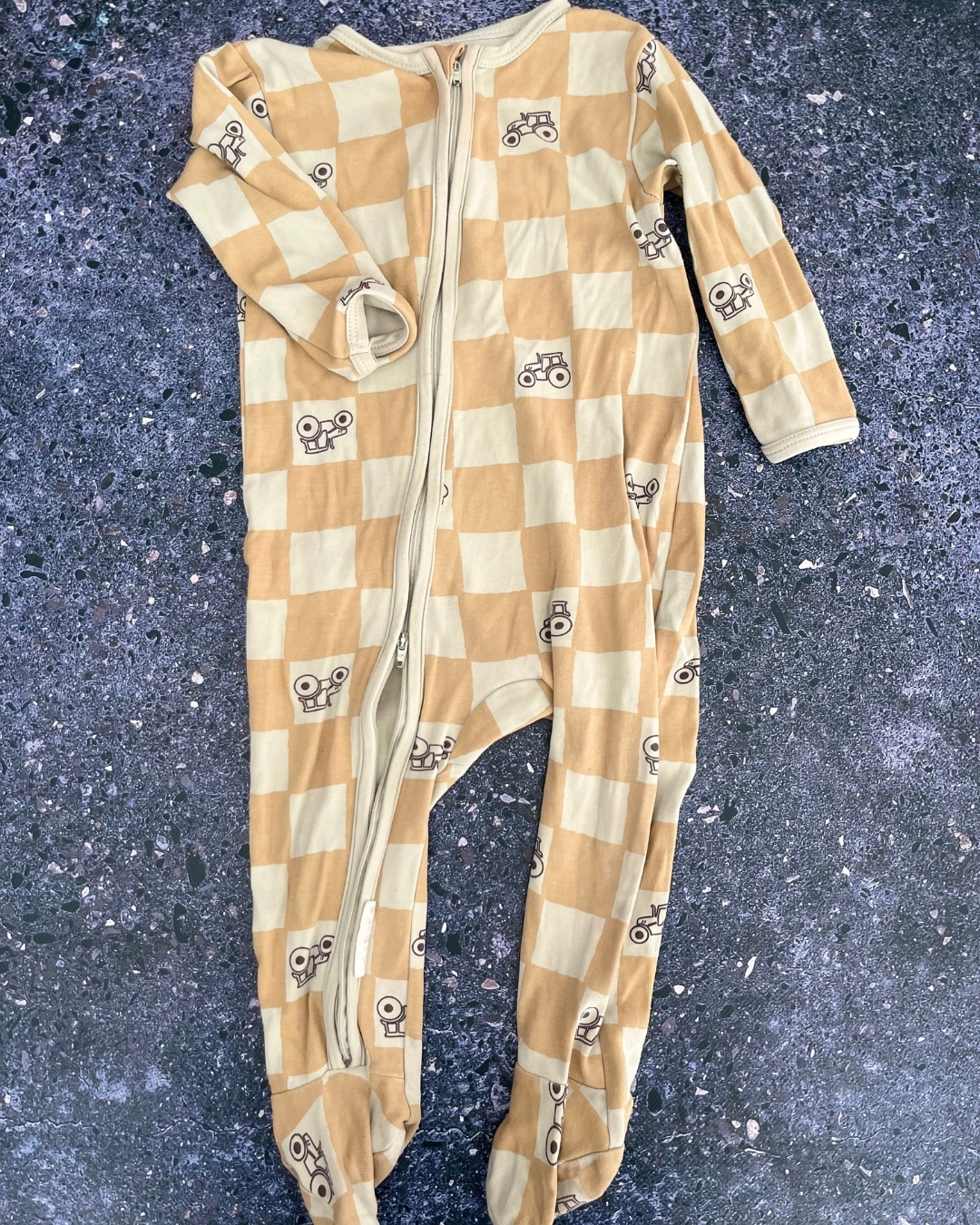 Woolworths brown and green checked tractor onesie 12/18M