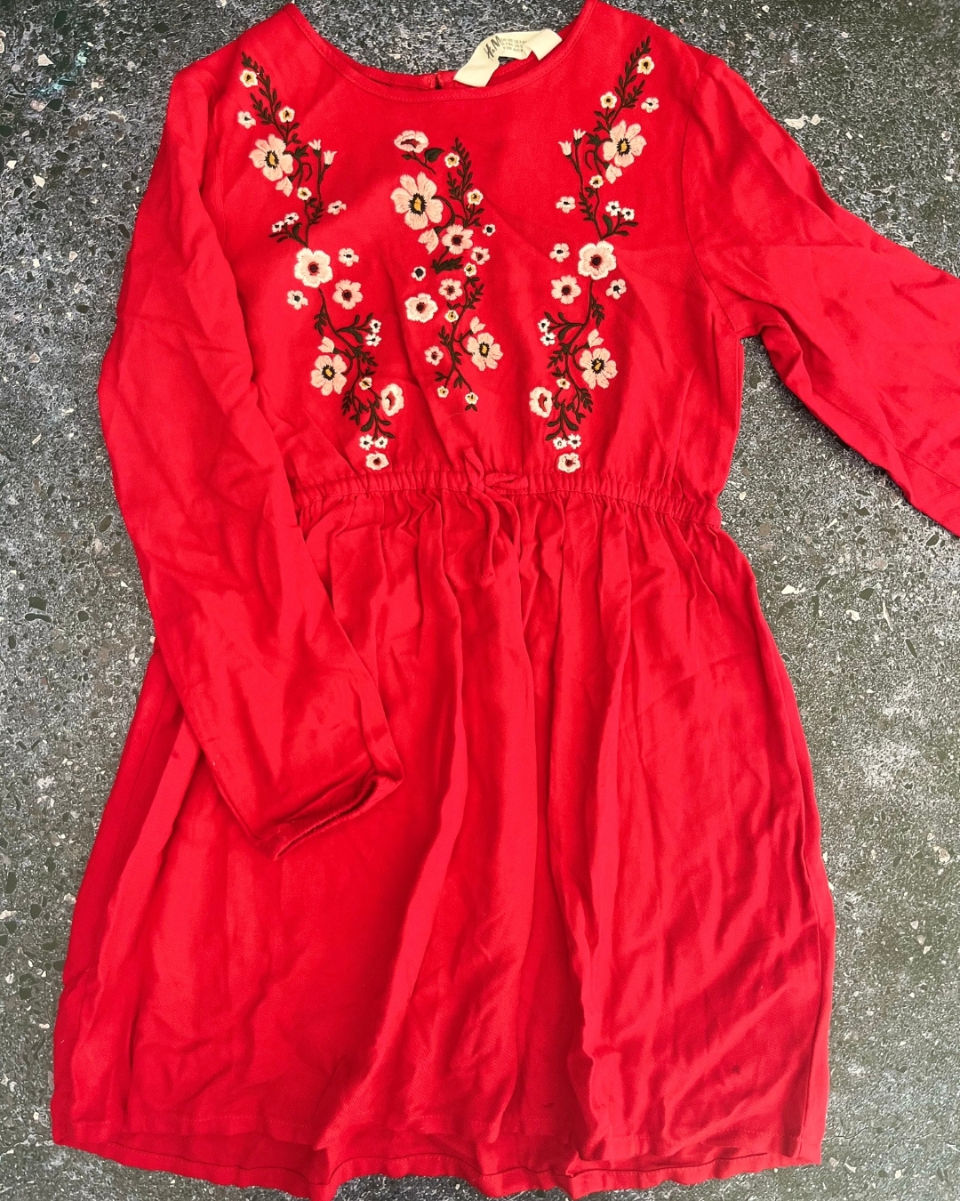 H&M red embroidered floral dress 7/8Y