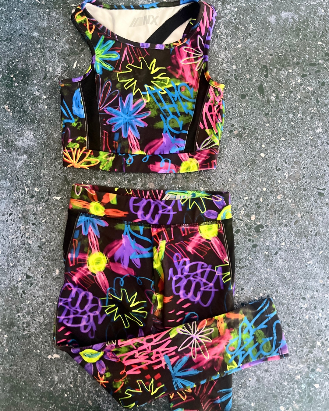 Next black graffiti pants and top 7Y