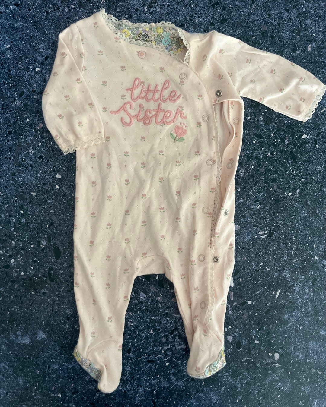 Next pink tonal floral LIttle Sister onesie 3/6M