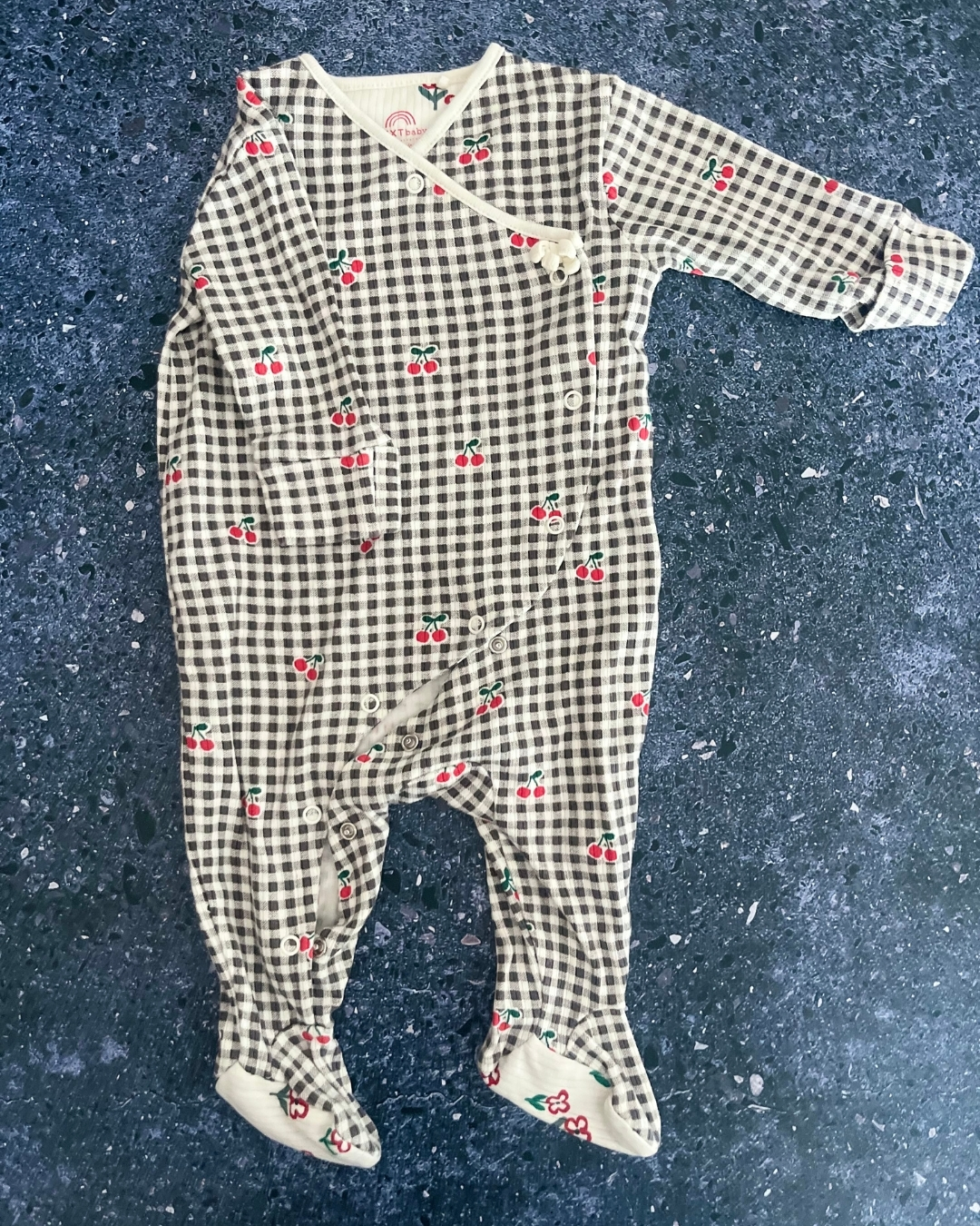 Next brown checked cherries onesie 3/6M