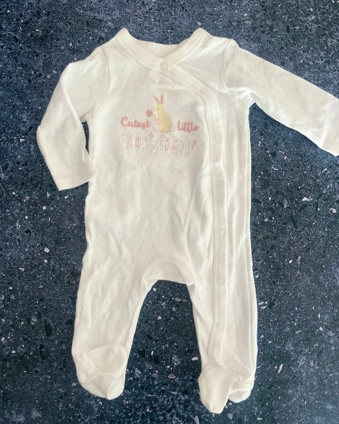 Juniors white Cutest Little Sister onesie 0/3M