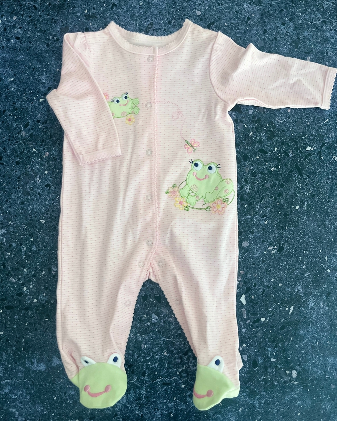 LIttle Me pink polka dot frogs onesie 3M