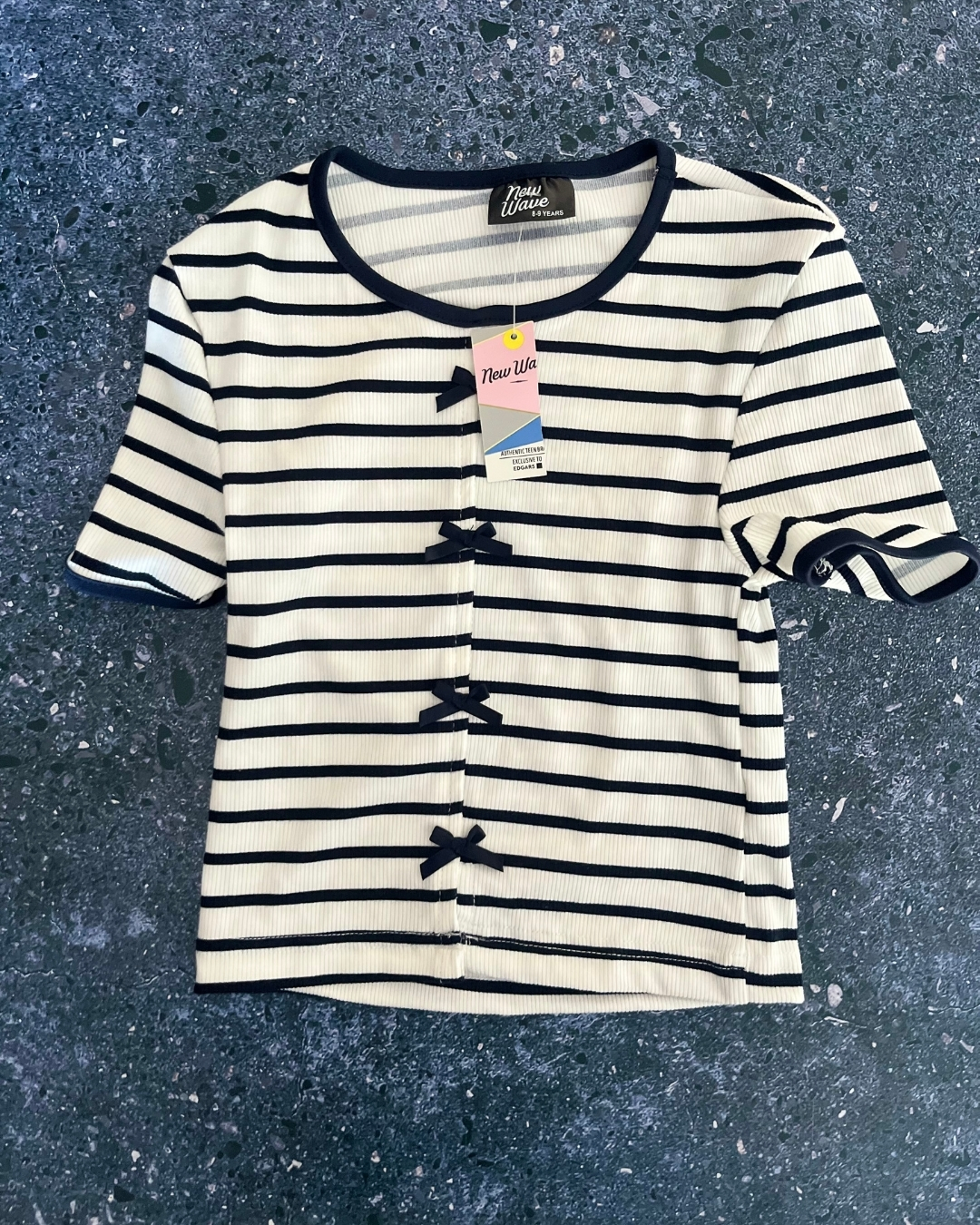*NEW* New Wave navy and white striped top 8/9Y