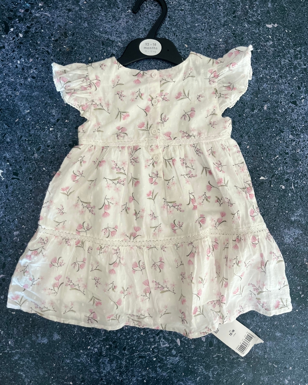 *NEW* Woolworths white dress with pink flowers 12/18M