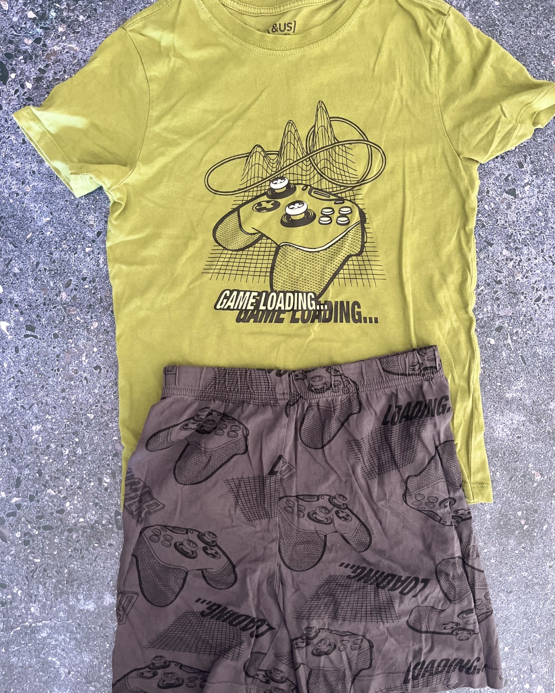 &US green and charcoal gaming pajama set 10Y