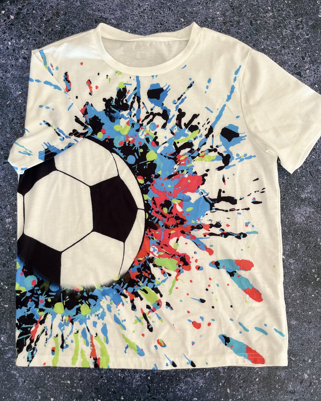 Shein white soccer T-shirt and black shorts 12Y