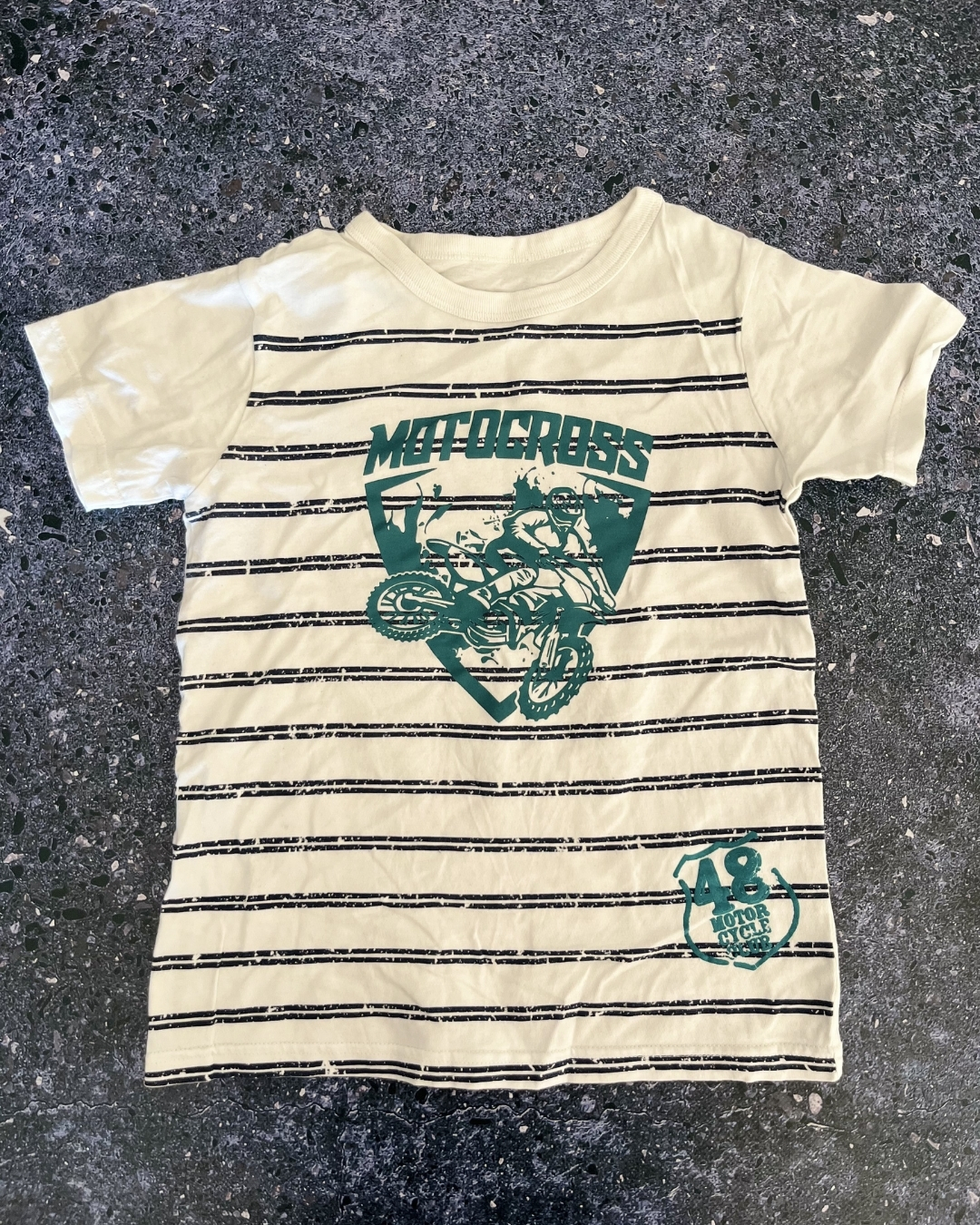 Woolworths white striped Motorcycle T-shirt 7Y