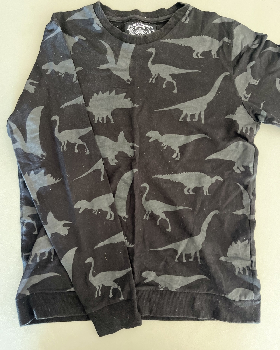 Drop Dead black dinosaur sweater Large (15Y)