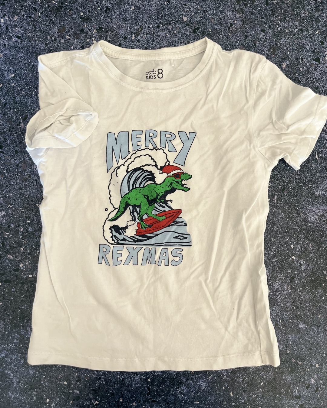 Woolworths white Merry Rexmas T-shirt 8Y