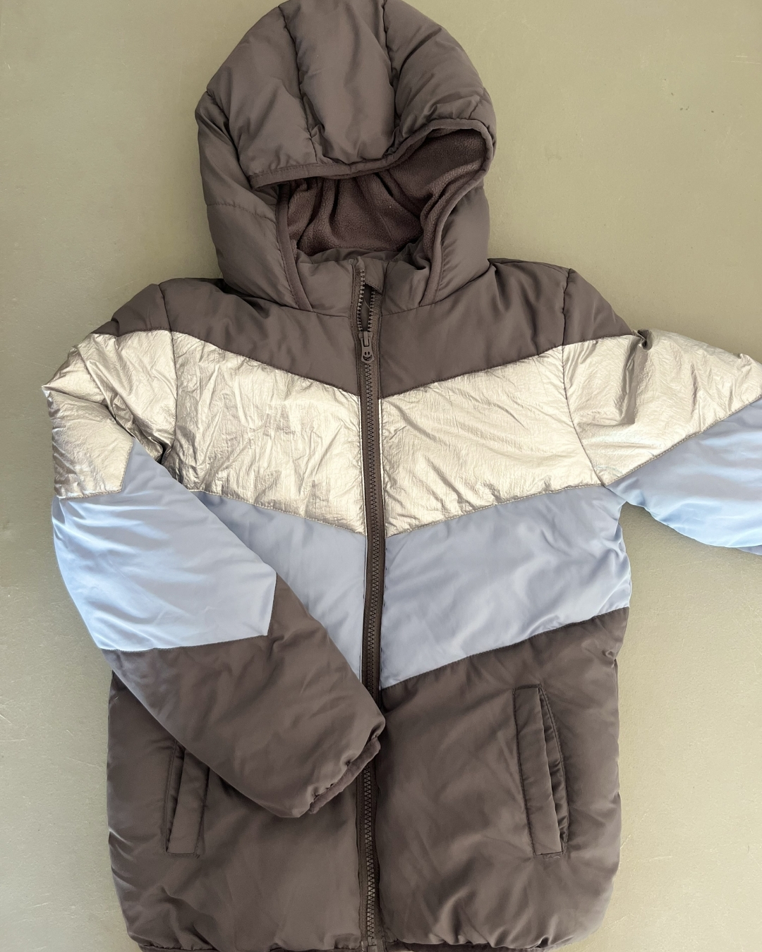 Cotton On blue, silver and grey puffer jacket 9/10Y