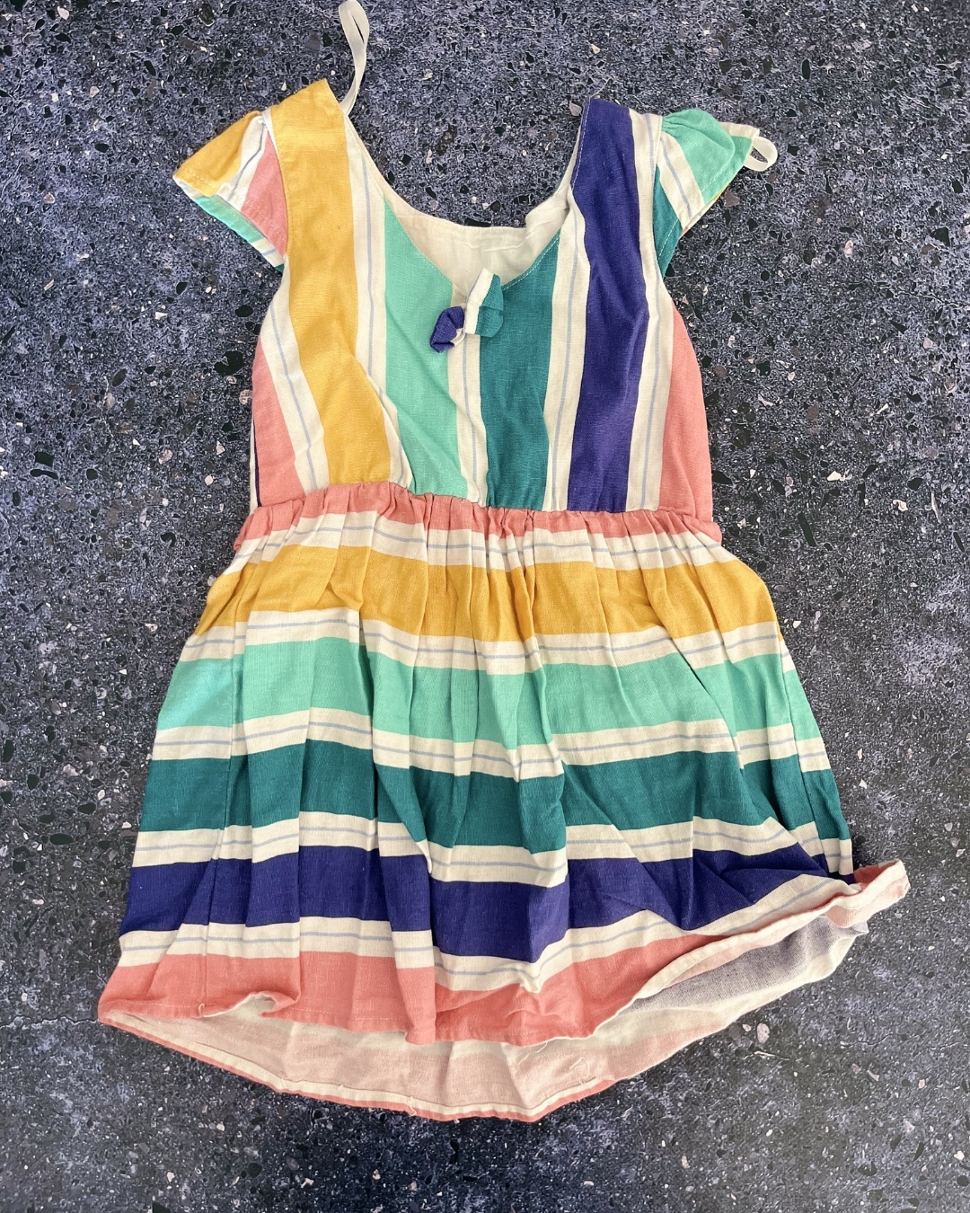 Qtee green, yellow and blue striped dress 4/5Y