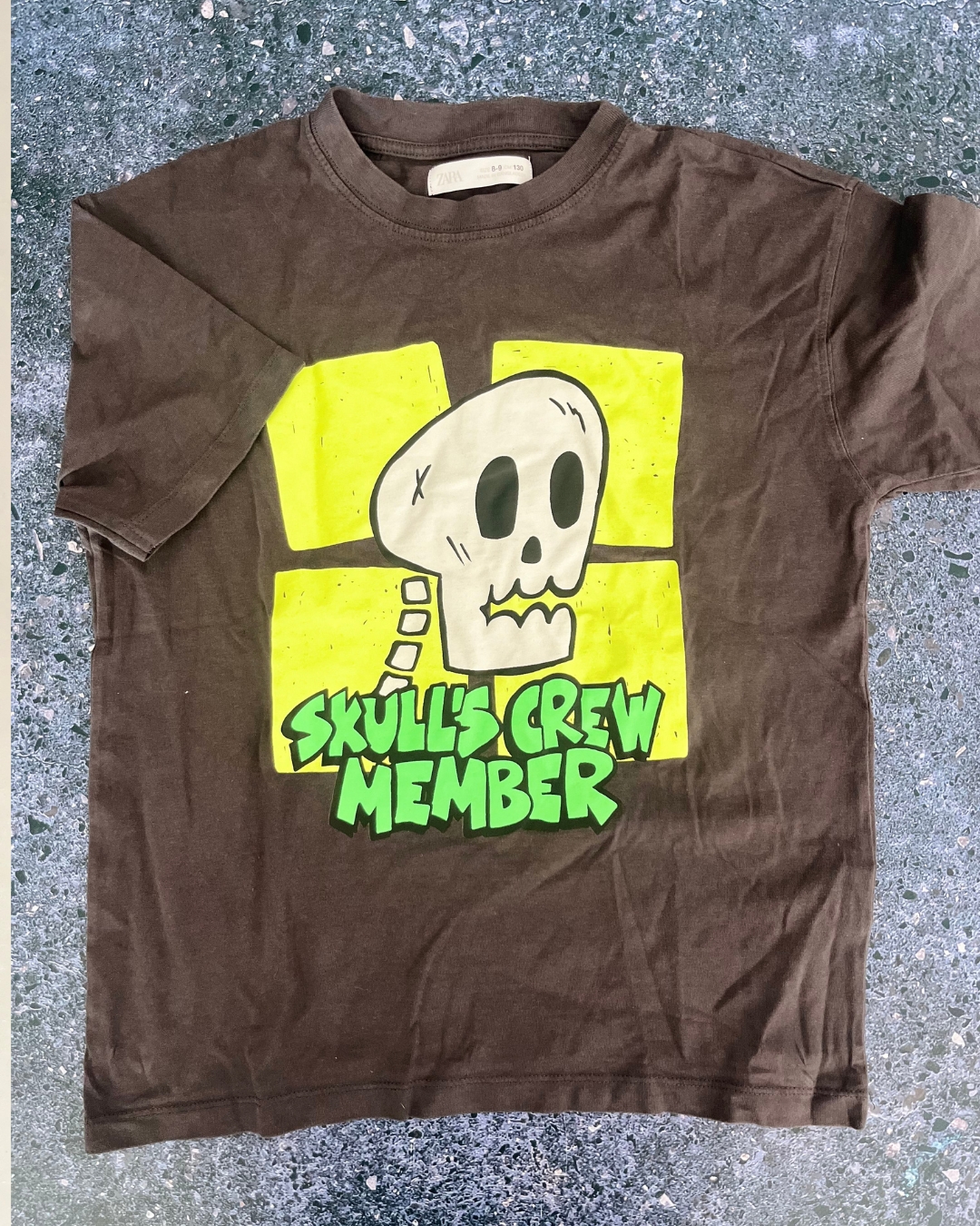 Zara charcoal Skull Crew Member T-shirt 8/9Y