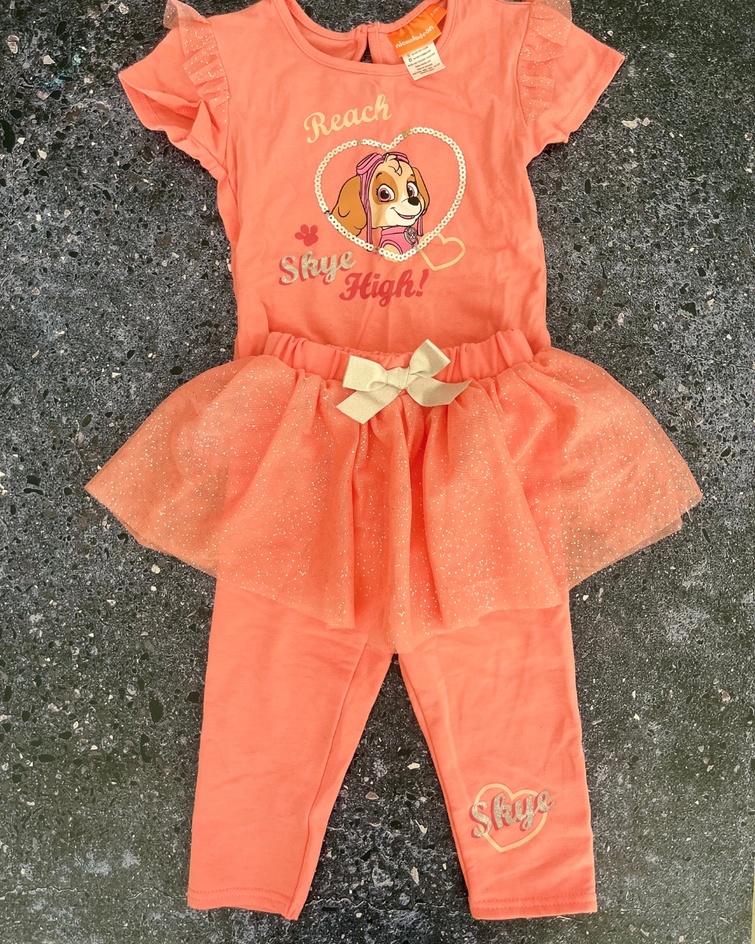Nickelodeon orange Paw Patrol Skye baby grow and pants 12/18M