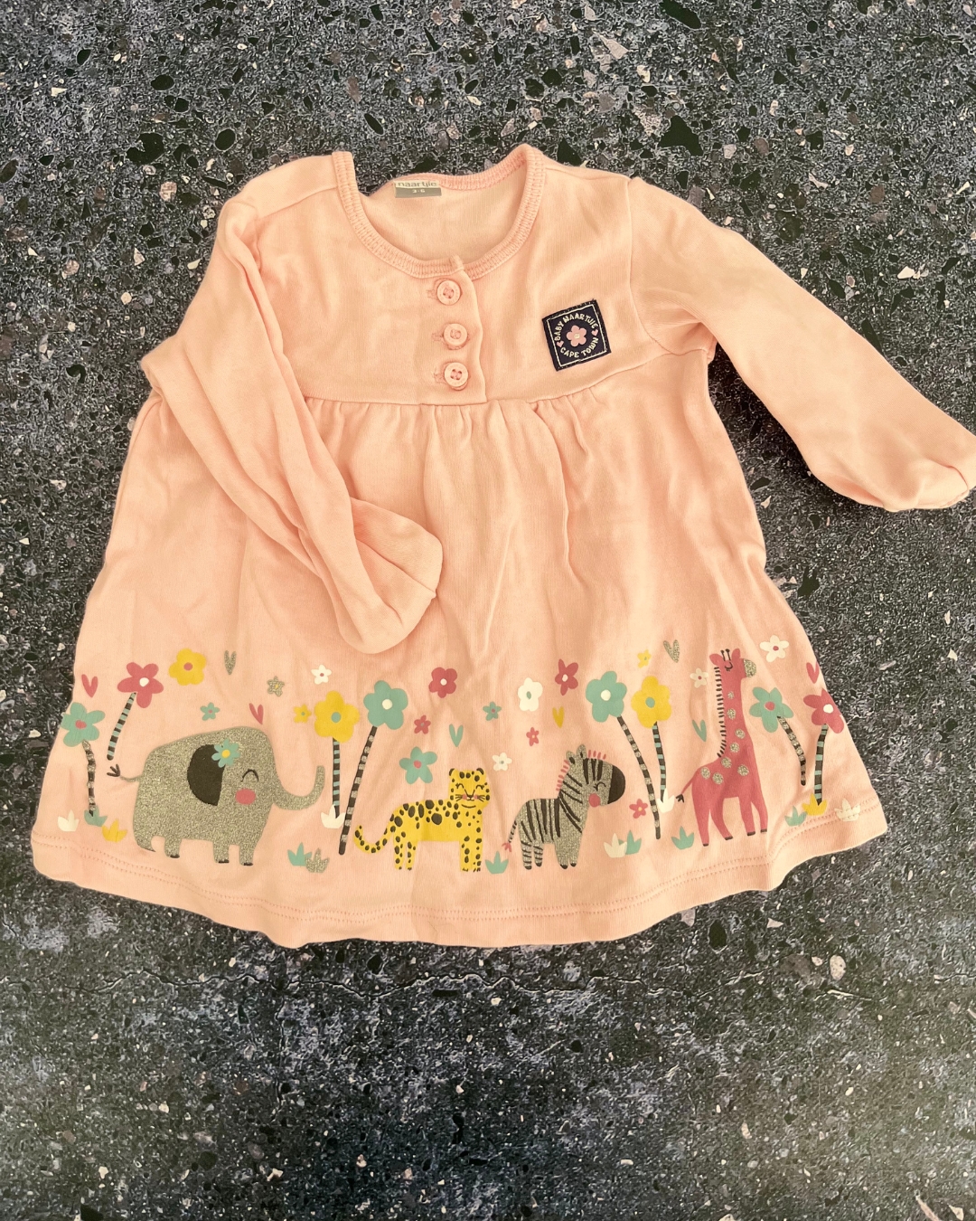 Naartjie pink sequin animals dress 3/6M
