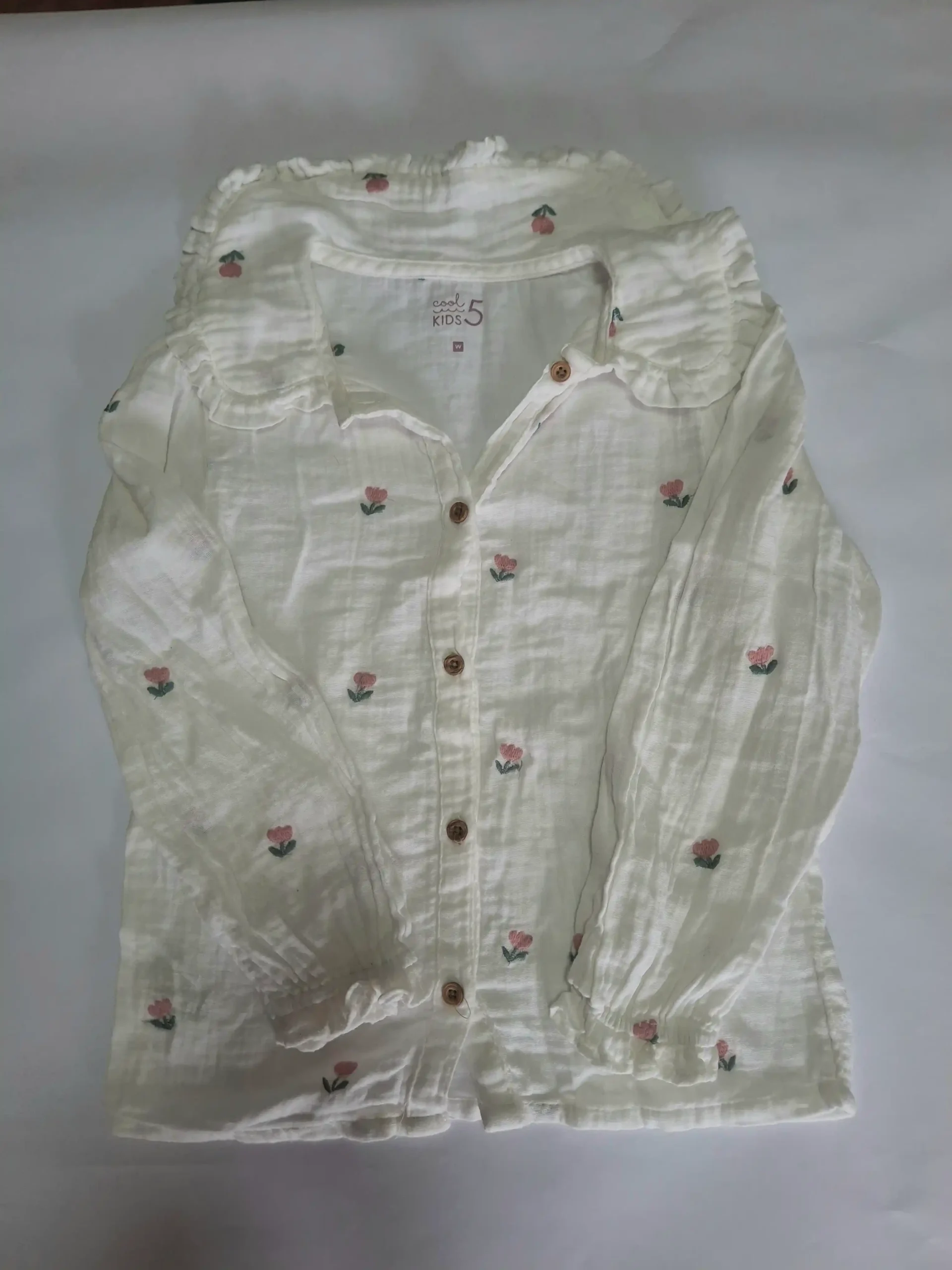 Woolworths cotton white long sleeved frilled top size 5