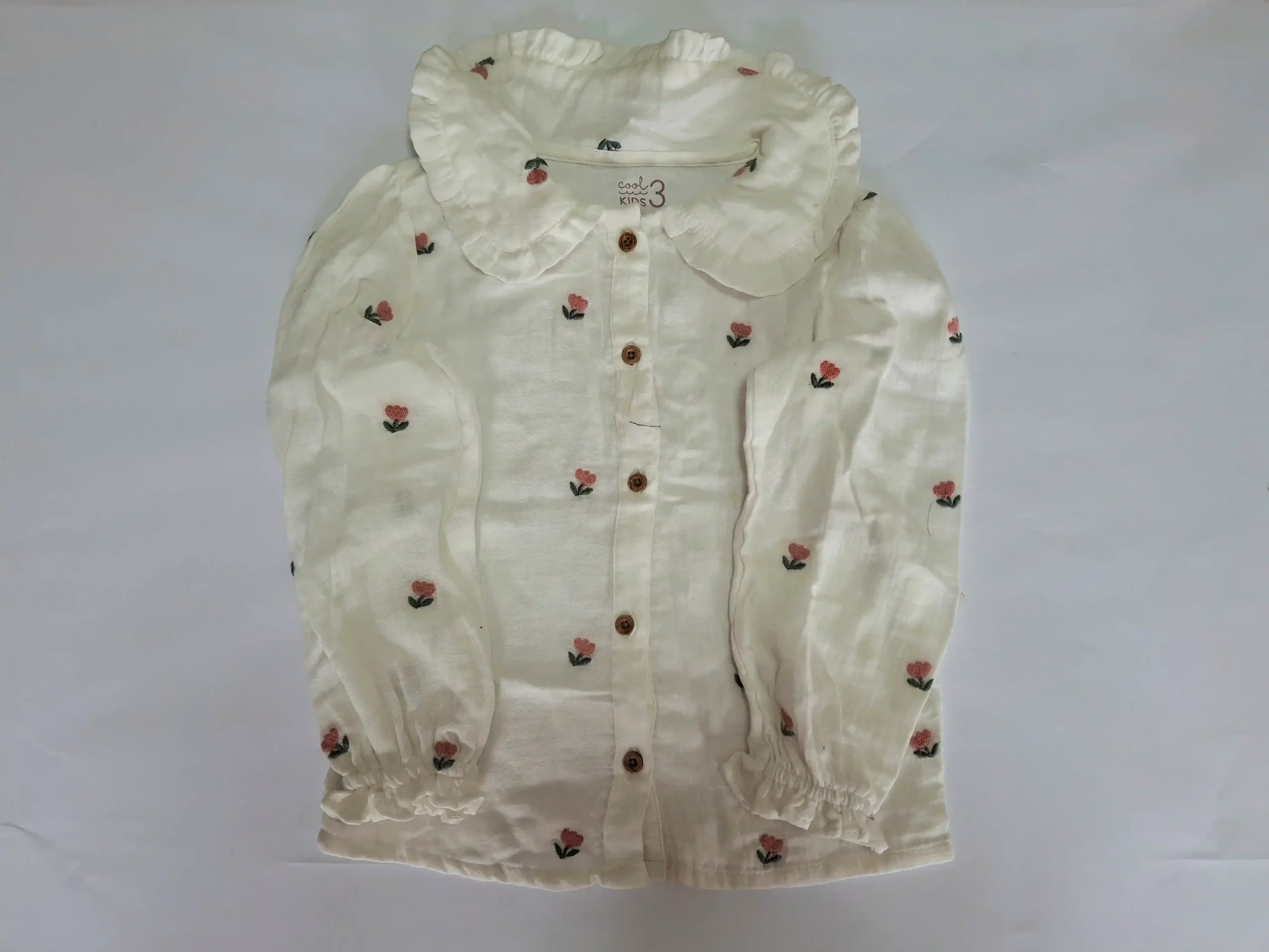 Woolworths cotton white long sleeved frilled top size 3